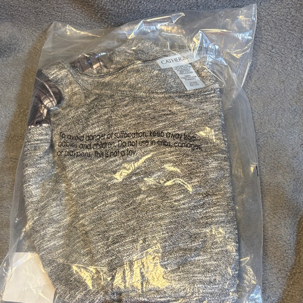 Catherines Gray Marled Crewneck Shirt with Plaid Patches